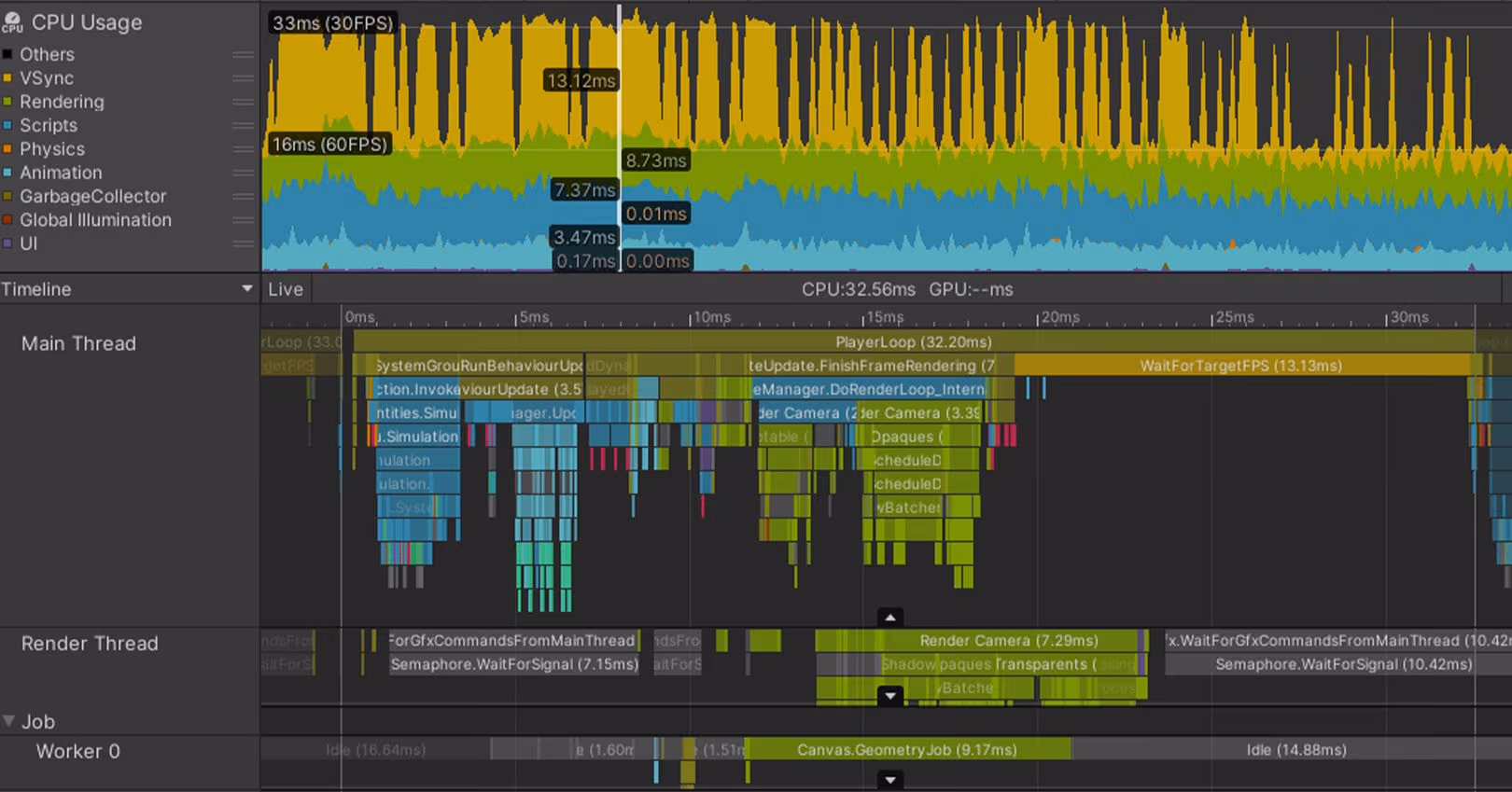 Unity Profiler interface
